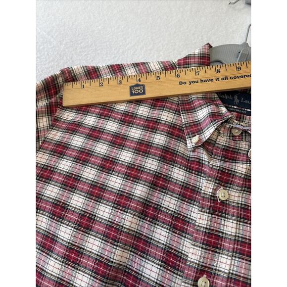 VTG Ralph Lauren Mens Button Down Red Black Plaid Custom Fit Shirt Size Large - Picture 7 of 11